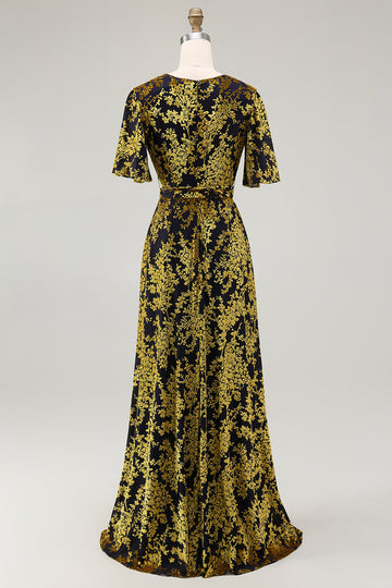Burnout Velvet Golden Purple A Line Mother of the Bride Dress